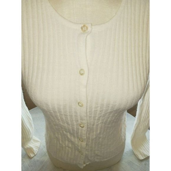 FBR Ramie cotton mix vintage 90s white ribbed cardigan sweater large - Picture 4 of 5